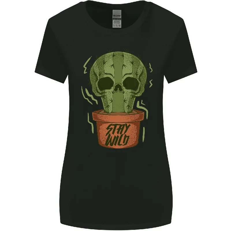 Cactus Skull Gardening Gardener Plants Womens Wider Cut T-Shirt Mesh Blend Leather Blend Suede Blend