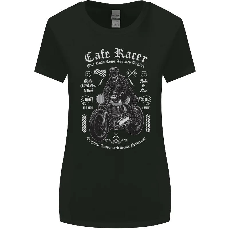 Cafe Racer Motorcycle Motorbike Biker Womens Wider Cut T-Shirt Mesh Blend Leather Blend Suede Blend