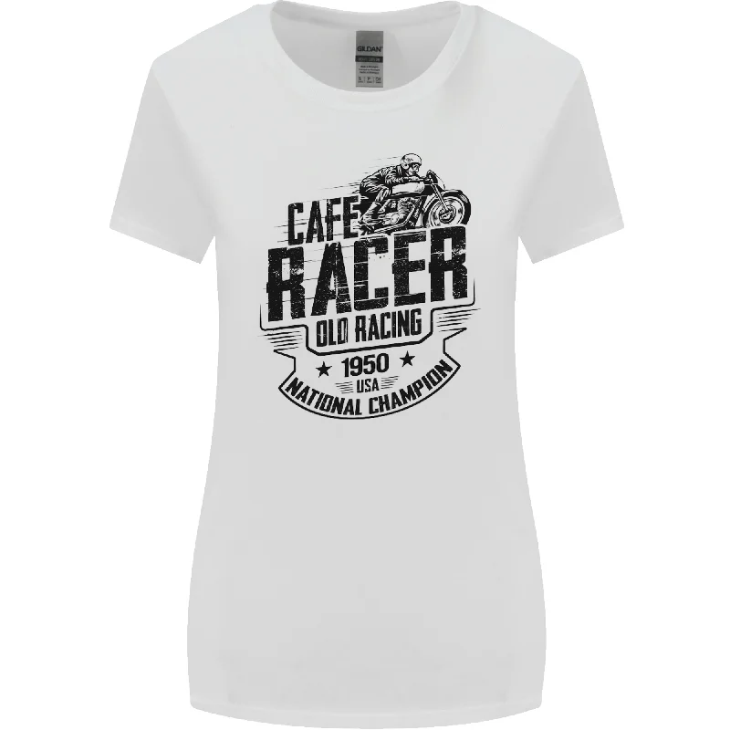 Cafe Racer Old Racing Motorcycle Biker Womens Wider Cut T-Shirt Chenille Fabric Brocade Fabric Lace Fabric