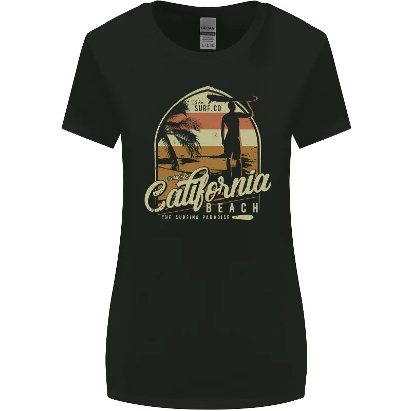 California Beach Surfing Surf Surfer Womens Wider Cut T-Shirt Welt Pockets Slit Pockets