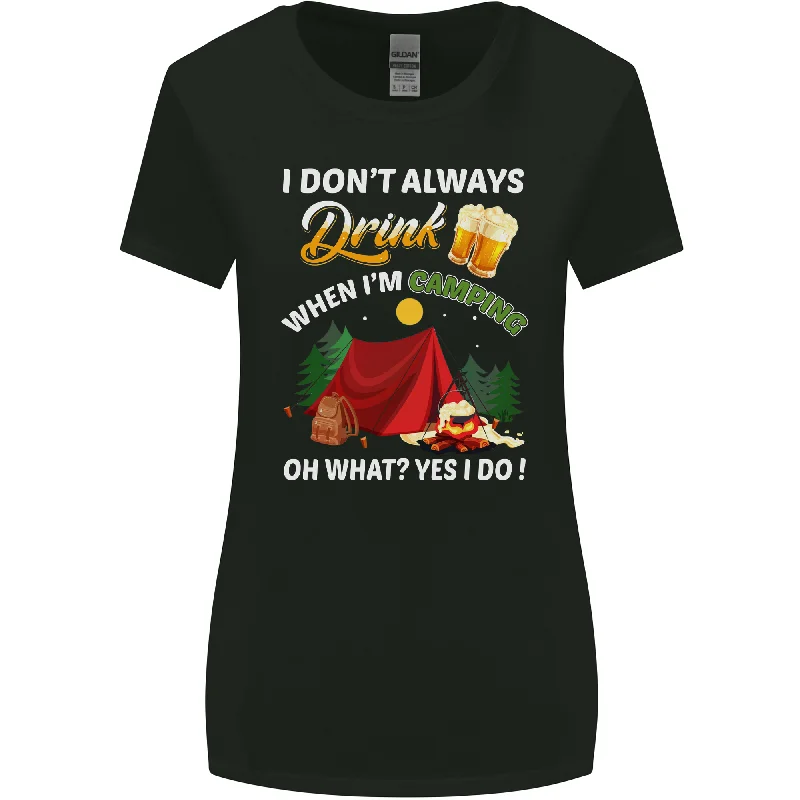 Camping Funny Alcohol Beer Camper Womens Wider Cut T-Shirt Basic T-Shirt Crew Neck Short Sleeve