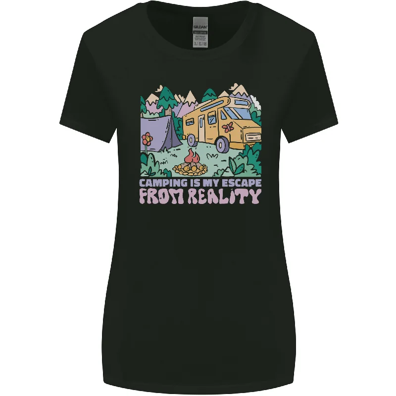 Camping is My Escape From Reality Caravan Womens Wider Cut T-Shirt Real Fur Shearling Chenille