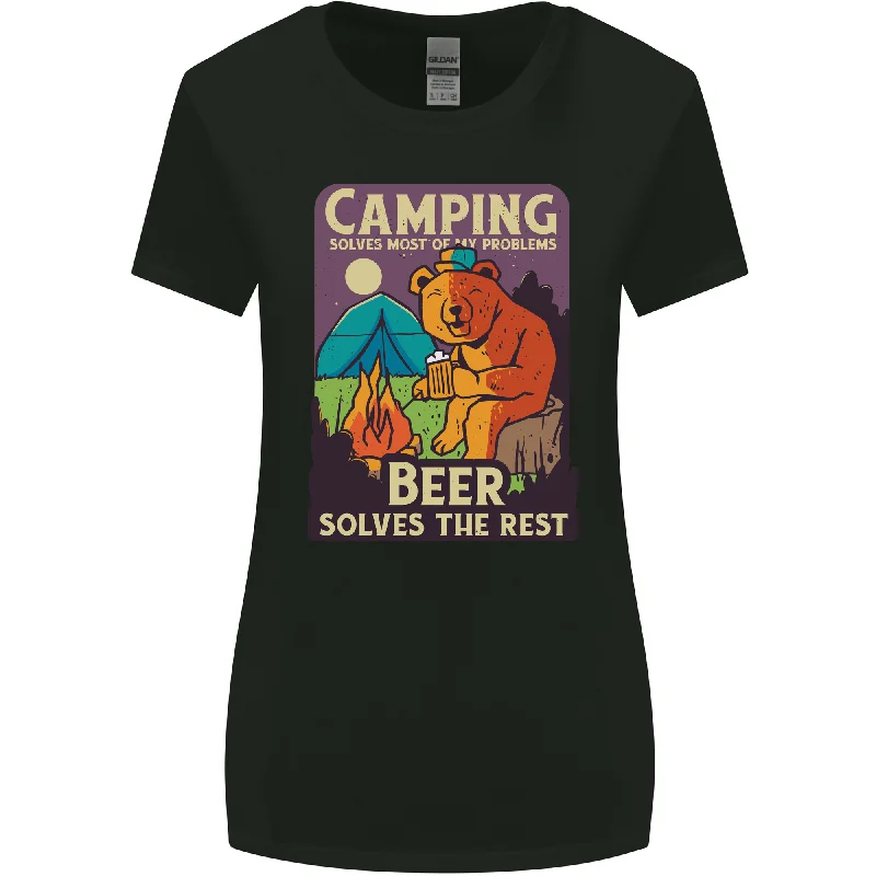 Camping Solves Most of My Problems Funny Womens Wider Cut T-Shirt Faux Fur Fabric Real Fur Fabric Shearling Fabric