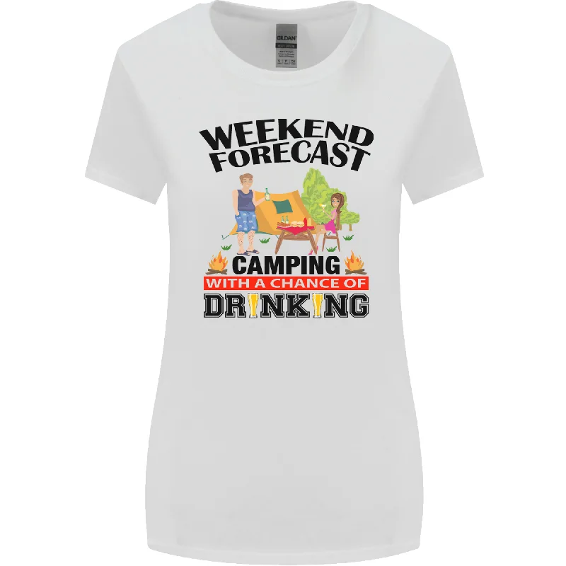 Camping Weekend Forecast Funny Alcohol Beer Womens Wider Cut T-Shirt Satin Blend Silk Blend Wool Blend