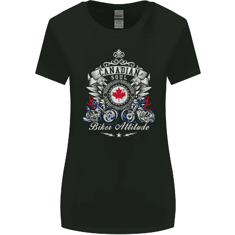 Canadian Biker Attitude Motorbike Canada Womens Wider Cut T-Shirt Front Pockets Side Pockets Patch Pockets