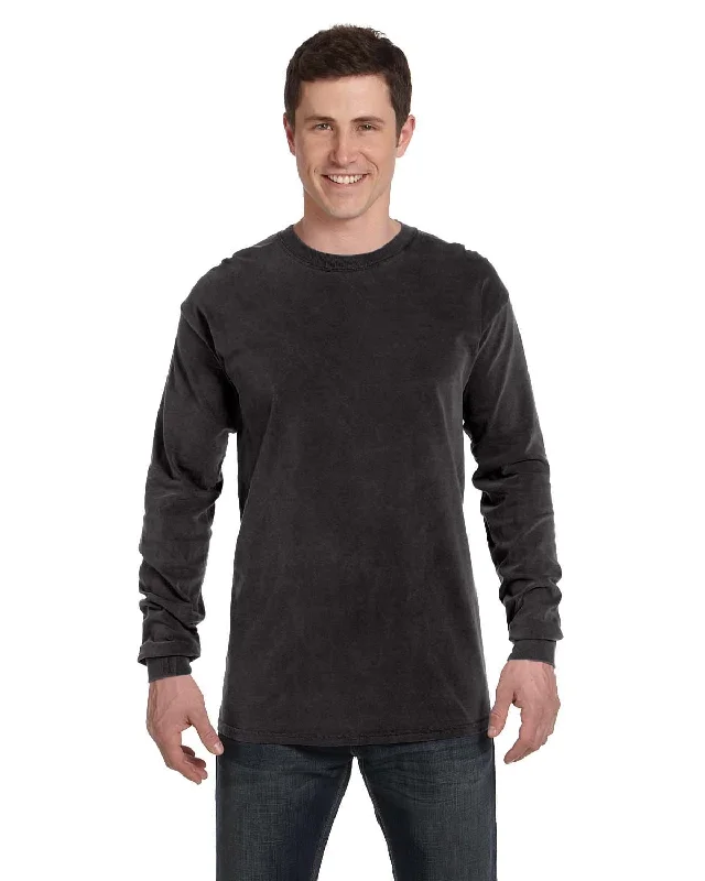 Comfort Colors Garment-Dyed Long Sleeve T-Shirt | Black Collared Crew Neck Turtle Neck