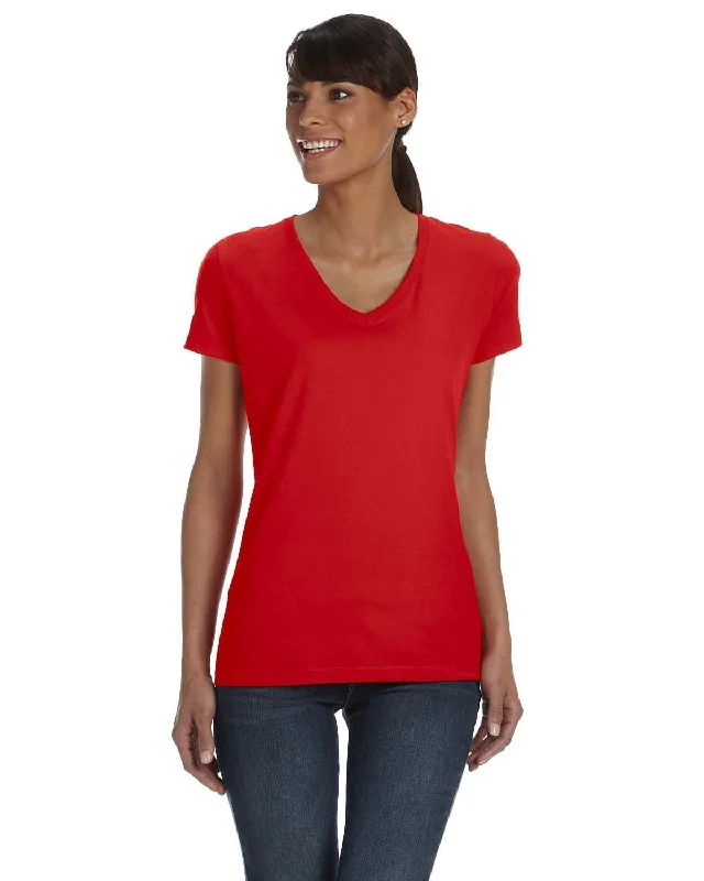 Fruit of the Loom Ladies 100% Heavy Cotton HD V-Neck T-Shirt | True Red Knit Fabric Woven Fabric Fleece Fabric