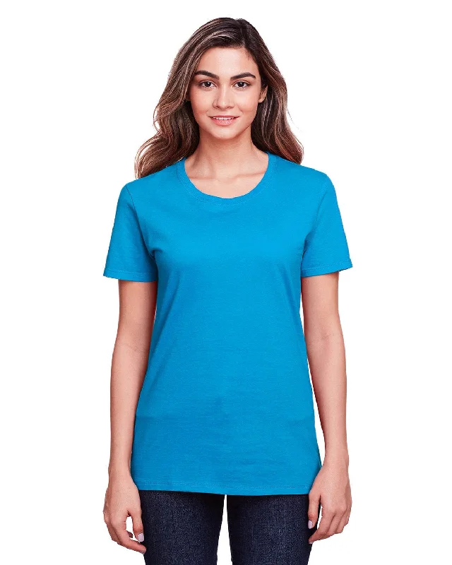 Fruit of the Loom Ladies ICONIC T-Shirt | Pacific Blue Ribbed T-Shirt High Neck Heavyweight