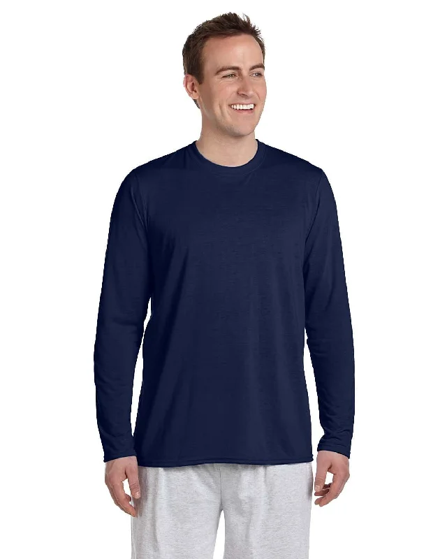 Gildan 4.5 oz. Performance Long Sleeve T-Shirt | Navy Polka Dot Checkered Tartan