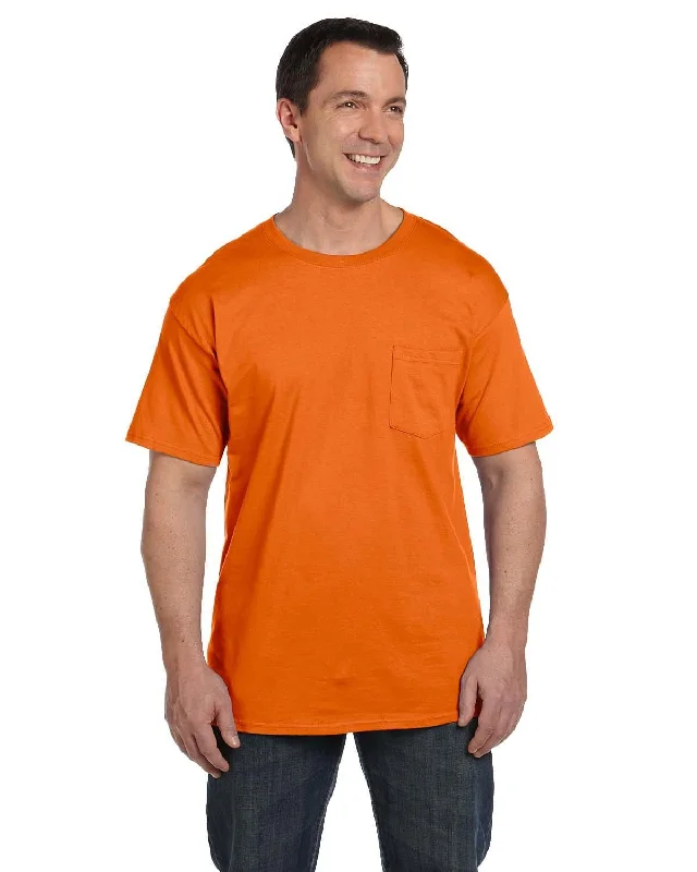 Hanes Beefy-T Pocket T-Shirt | Orange Zippered Front Buttoned Front Snap Front