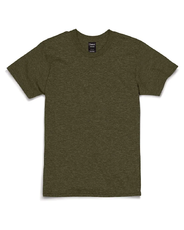 Hanes Combed Cotton T-Shirt | Military Grn Hth Striped Floral Plaid