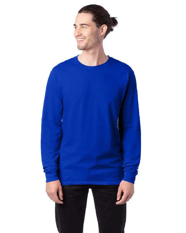 Hanes ComfortSoft Cotton Long Sleeve T-Shirt | Athletic Royal Polka Dot Checkered Tartan