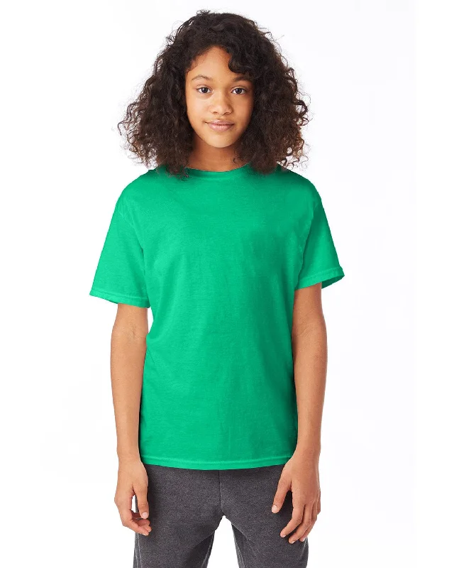 Hanes Youth Heavyweight 50/50 T-Shirts | Kelly Green Thin T-Shirt Open Front Quick Dry