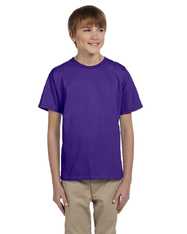 Hanes Youth Heavyweight 50/50 T-Shirts | Purple Basic T-Shirt Crew Neck Short Sleeve