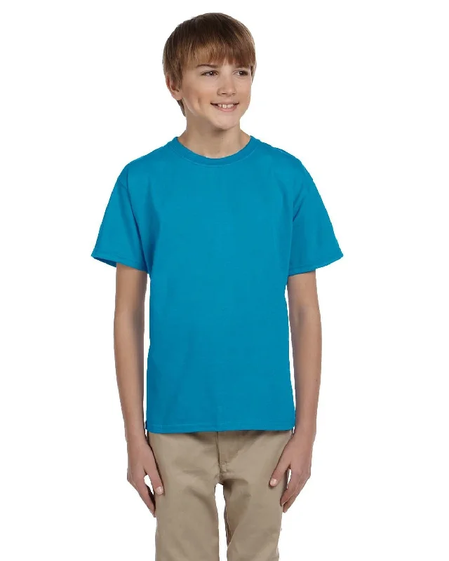 Hanes Youth Heavyweight 50/50 T-Shirts | Teal Anti-Pilling Machine Wash Handmade