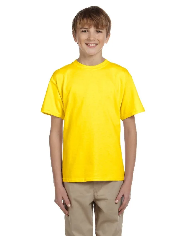 Hanes Youth Heavyweight 50/50 T-Shirts | Yellow Fitted T-Shirt Seamless Stretchy