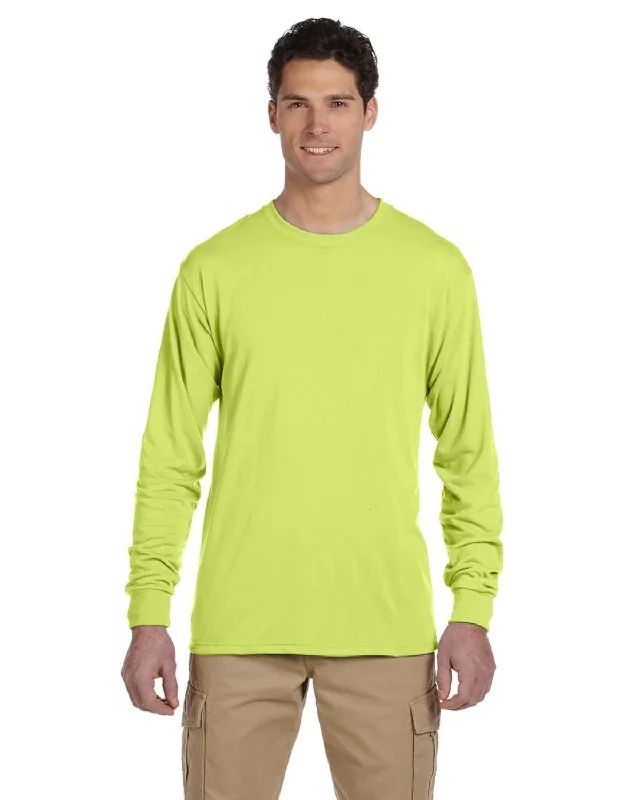 Jerzees 100% Polyester Long Sleeve T-Shirt | Safety Green Basic T-Shirt Crew Neck Short Sleeve