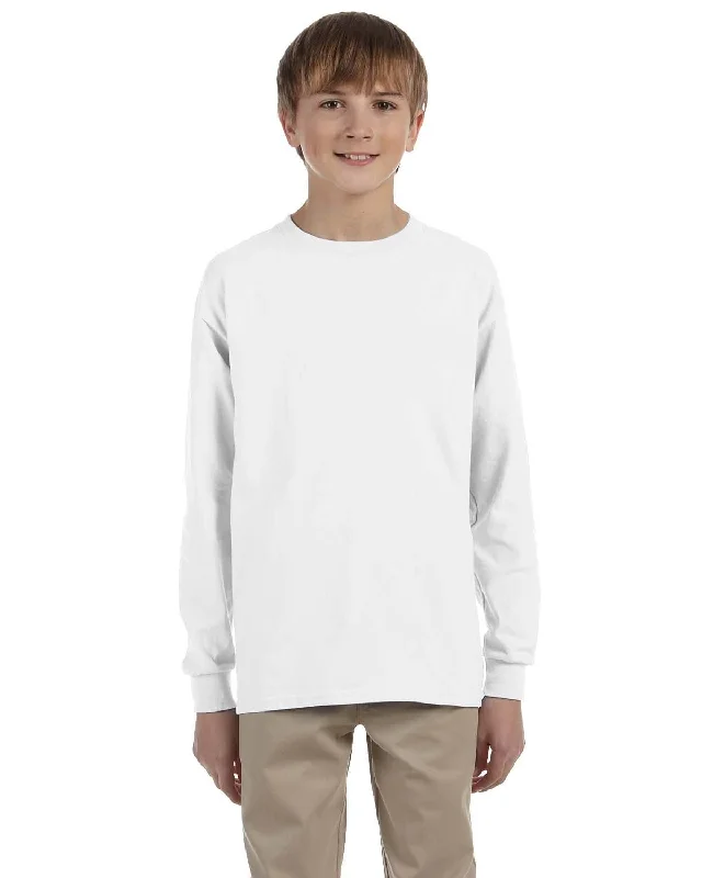 Jerzees Youth 5.6 oz. 50/50 Heavyweight Blend Long Sleeve T-Shirt | White Chenille Brocade Lace