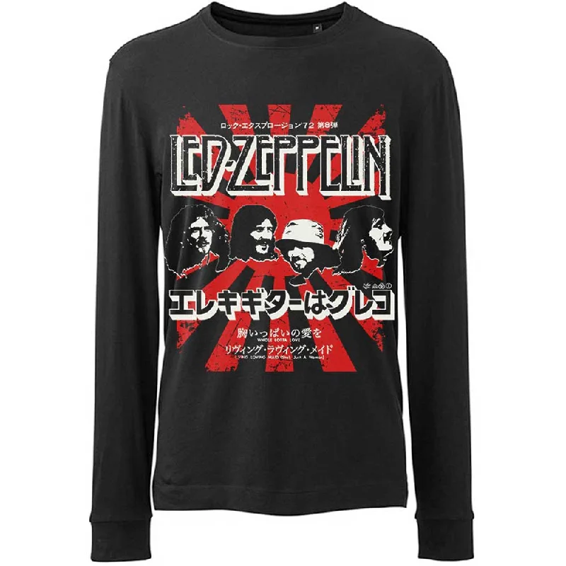 Led Zeppelin Unisex Long Sleeved T-Shirt: Japanese Burst Houndstooth Herringbone Solid