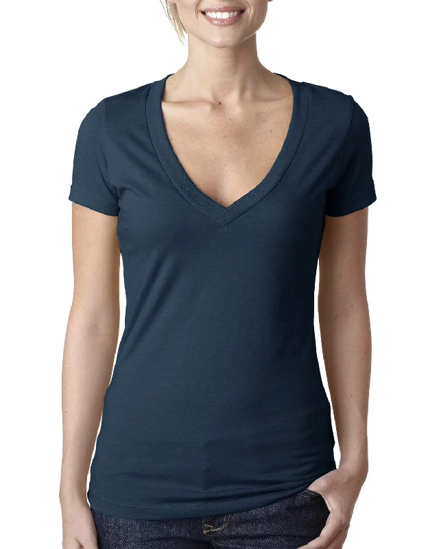 Next Level Ladies CVC Deep V-Neck Tee | Midnight Navy Collared Crew Neck Turtle Neck