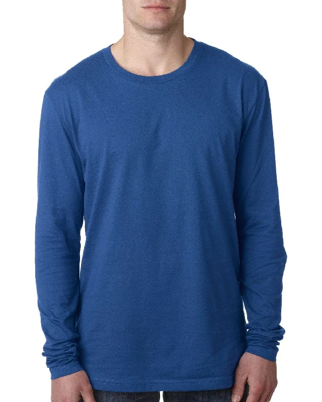 Next Level Mens Premium Long Sleeve Tee | Cool Blue Striped Floral Plaid