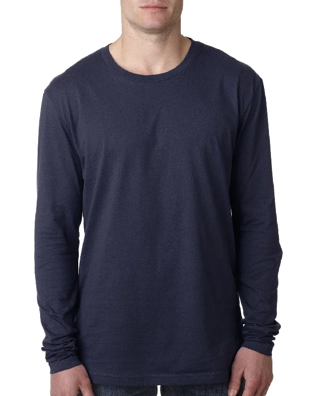 Next Level Mens Premium Long Sleeve Tee | Midnight Navy Beaded Sequined Faux Fur