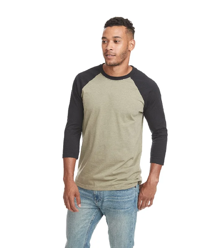 Next Level Unisex CVC 3/4 Sleeve Raglan Baseball T-Shirt | Black/ Olive Rayon Velvet Corduroy