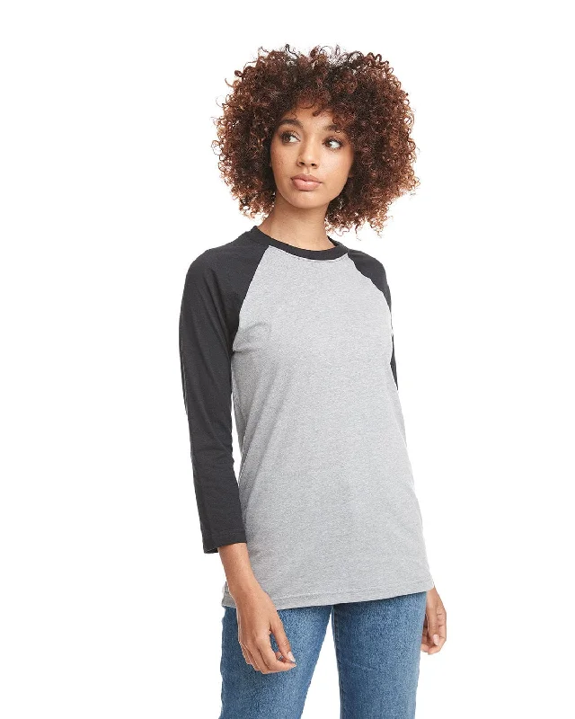 Next Level Unisex CVC 3/4 Sleeve Raglan Baseball T-Shirt | Blk/ Dk Hthr Gry Boxy Fit Fitted Loose