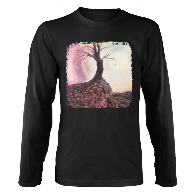 Trouble Unisex Long Sleeved T-shirt: S/T (back print) Jersey Fabric Tulle Fabric Batik Fabric