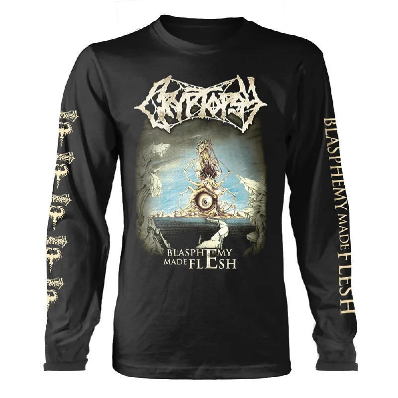 Cryptopsy Unisex Long Sleeved T-shirt: Blasphemy Made Flesh (back print Cashmere Blend Cotton Blend Poly Blend