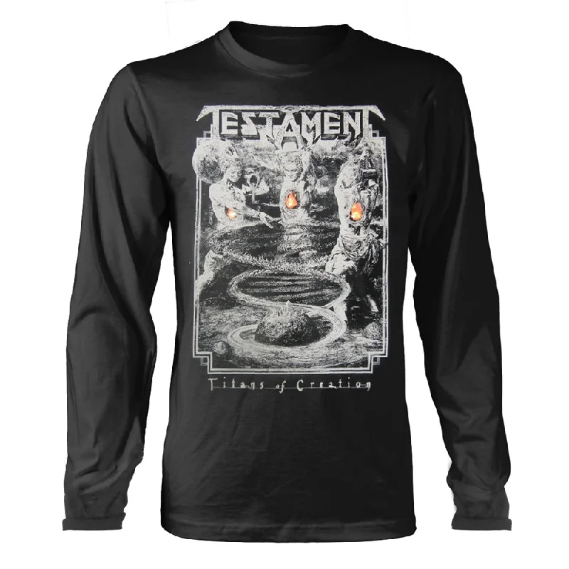 Testament Unisex Long Sleeved T-shirt: Titans Of Creation (Grey) Europe 2020 Tour Oversized T-Shirt Spandex breathable