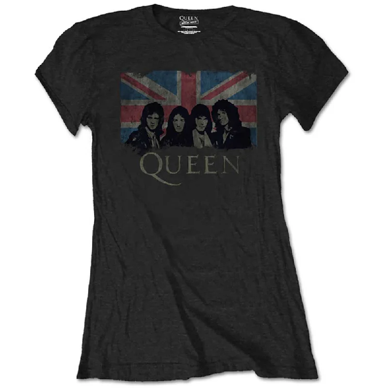 Queen Ladies T-Shirt: Union Jack Mesh Blend Leather Blend Suede Blend