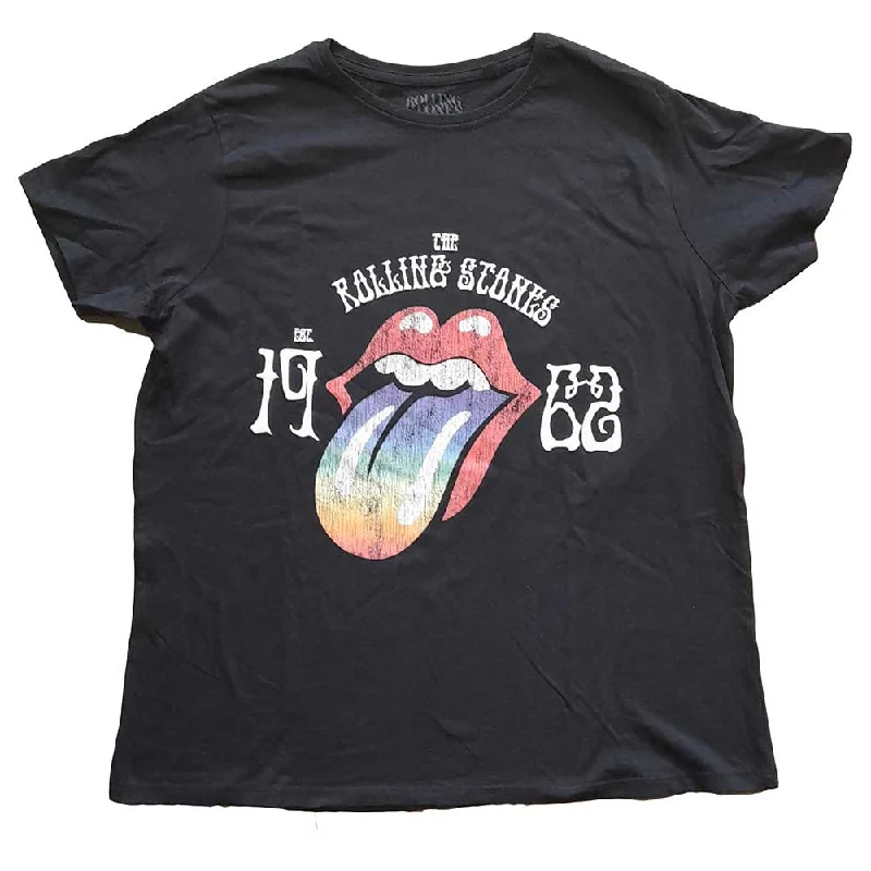 The Rolling Stones Ladies T-Shirt: Sixty Rainbow Tongue '62 (Puff Print) Mesh Fabric Canvas Fabric Denim Fabric