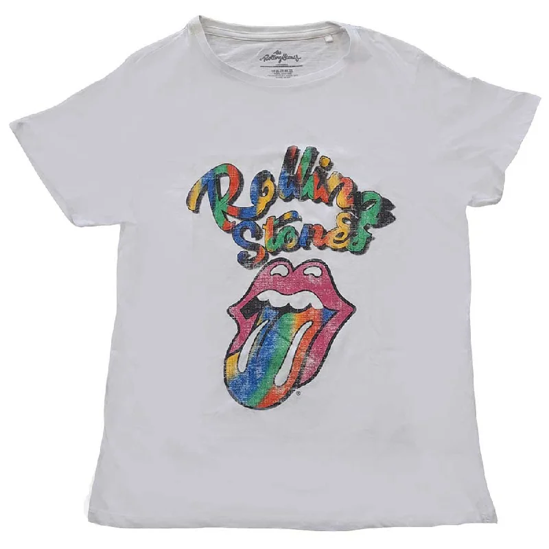 Rolling Stones Ladies T-Shirt: Tie Dye Tongue Chenille Blend Fleece Blend Nylon Blend