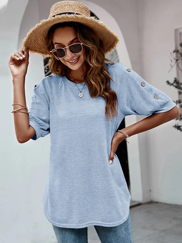 Trendy Short Sleeve T-Shirt Front Pockets Side Pockets Patch Pockets