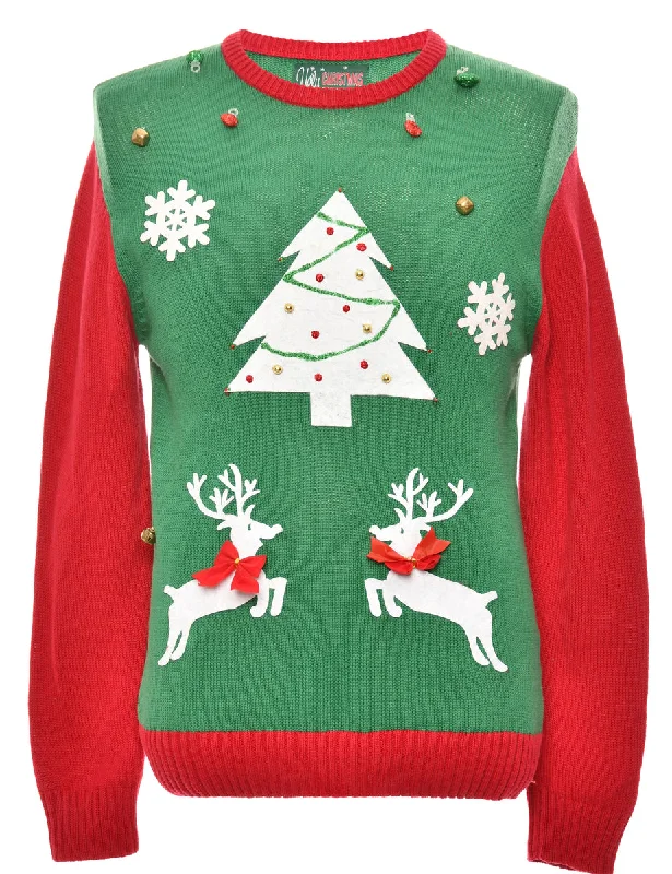 Festive Season Green Christmas Tree Design Jumper - M Stylish Fashionable Trendy