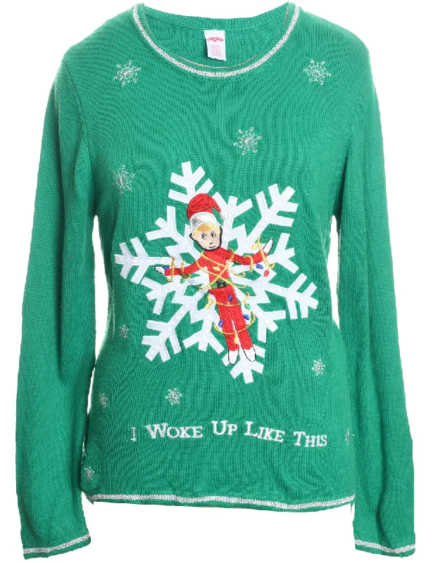 Festive Season Green Knit Christmas Jumper - L Modern Contemporary Chic