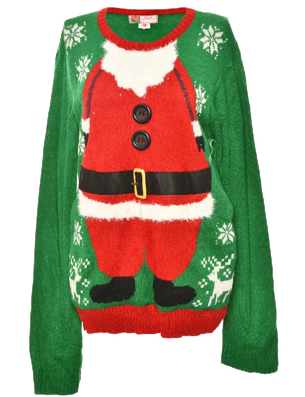 Festive Season Green & Red Christmas Jumper - M Stretchy Elastic Breathable