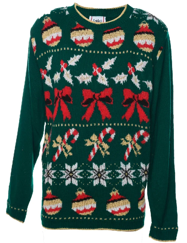 Festive Season Red & Green Christmas Jumper - M Elasticated Padded Insulated