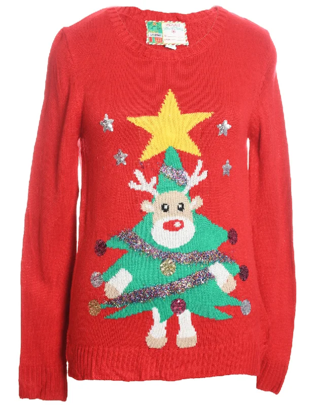 Festive Season Red Reindeer Design Christmas Jumper - M Rayon Fabric Velvet Fabric Corduroy Fabric