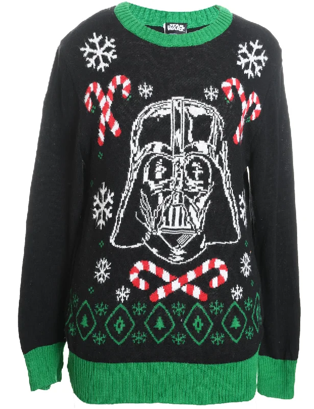 Festive Season Star Wars Design Knit Christmas Jumper - M Ribbed Striped Patterned