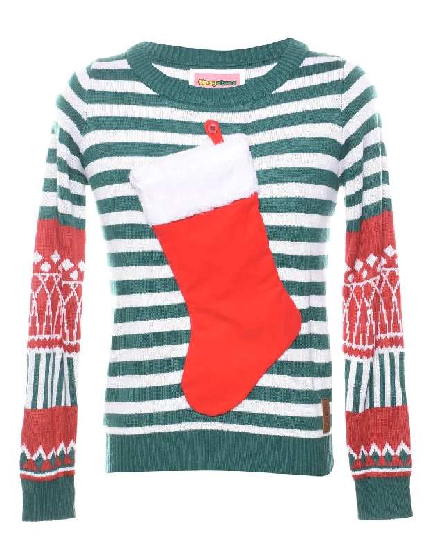 Festive Season Striped Christmas Jumper - M Long Sweater Short Sweater Cropped Sweater