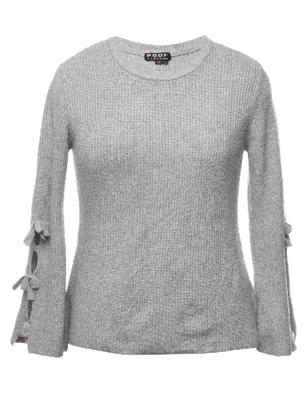 Fine Knit Grey Jumper - M Terry Terry Cloth Terry Knit