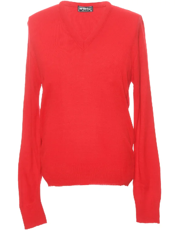 Fine Knit Red Jumper - XXL Cashmere Blend Cotton Blend Poly Blend