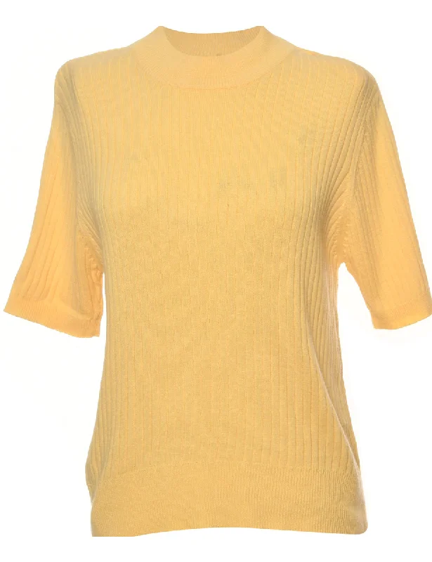 Fine Knit Yellow Jumper - M Lace Blend Ribbed Blend Corduroy Blend