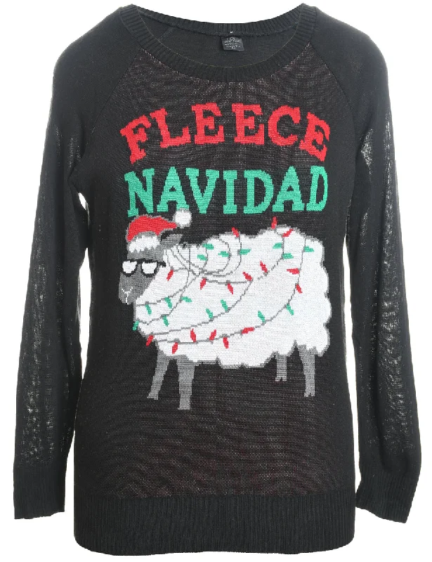 Fleece Navidad Knit Christmas Jumper - M Notch Collar Peter Pan Collar Cowl Neck