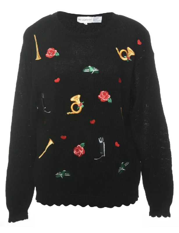 Floral Knit Embroidered Jumper - M Nylon Fabric Polyester Fabric Spandex Fabric