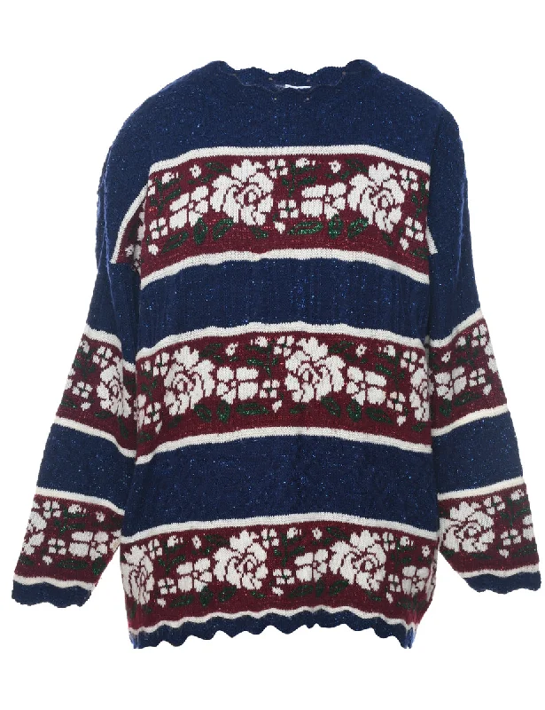 Floral Knit Jumper - L Chenille Brocade Lace