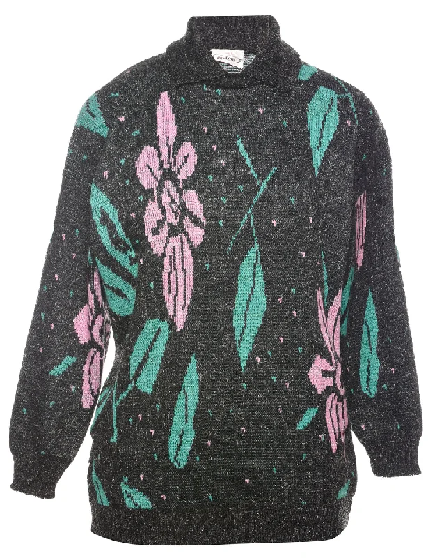 Floral Knit Jumper - M Lightweight Heavyweight Midweight