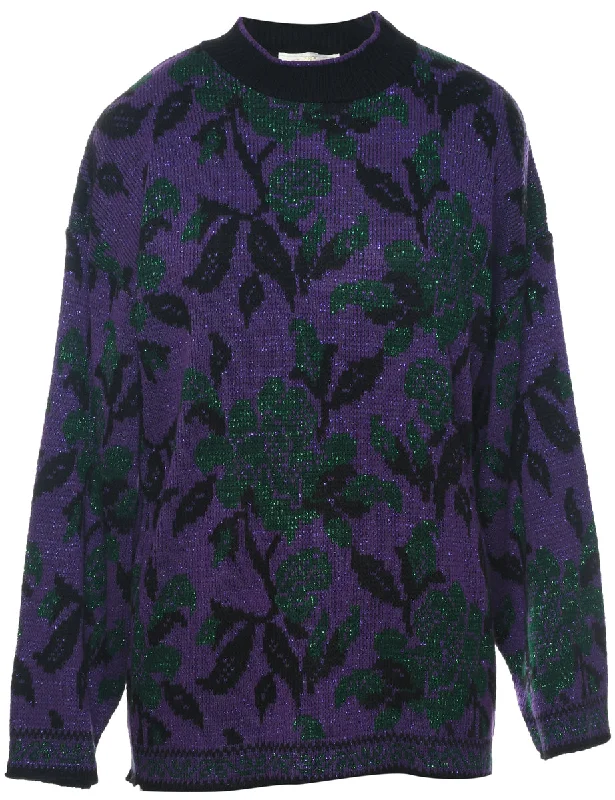 Floral Knit Jumper - M Machine Wash Dry Clean Hand Wash